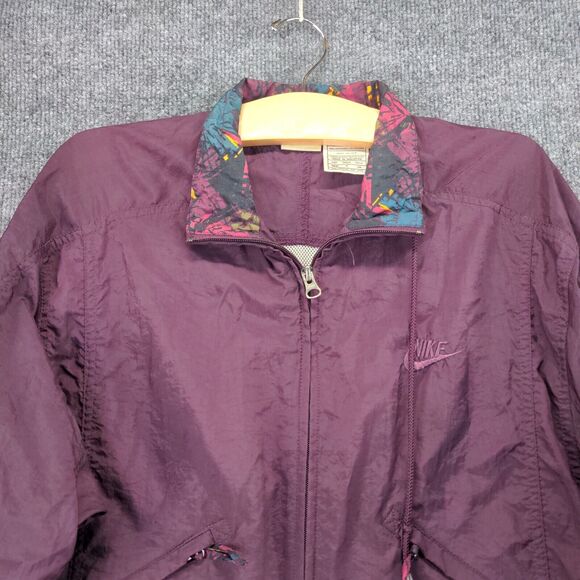 Vintage NIKE Windbreaker Jacket Women's Small Full Zip Floral Collar Purple - Picture 3 of 13